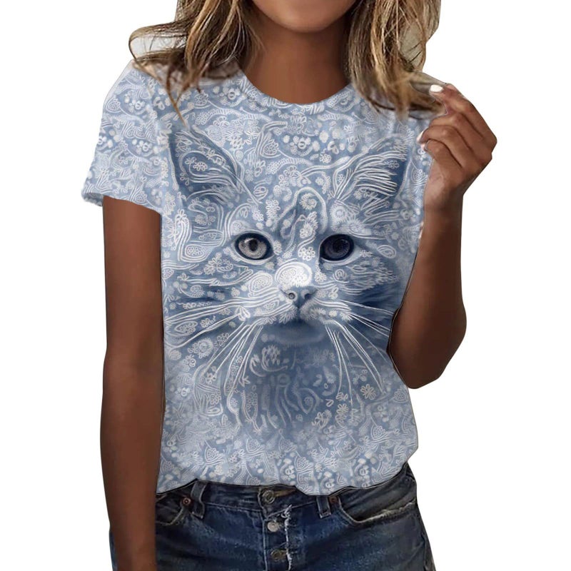 New Summer Women'S 3D Printed Casual All-Match Round Neck T-Shirt Short Sleeve Top Women'S T-Shirt - Image 5