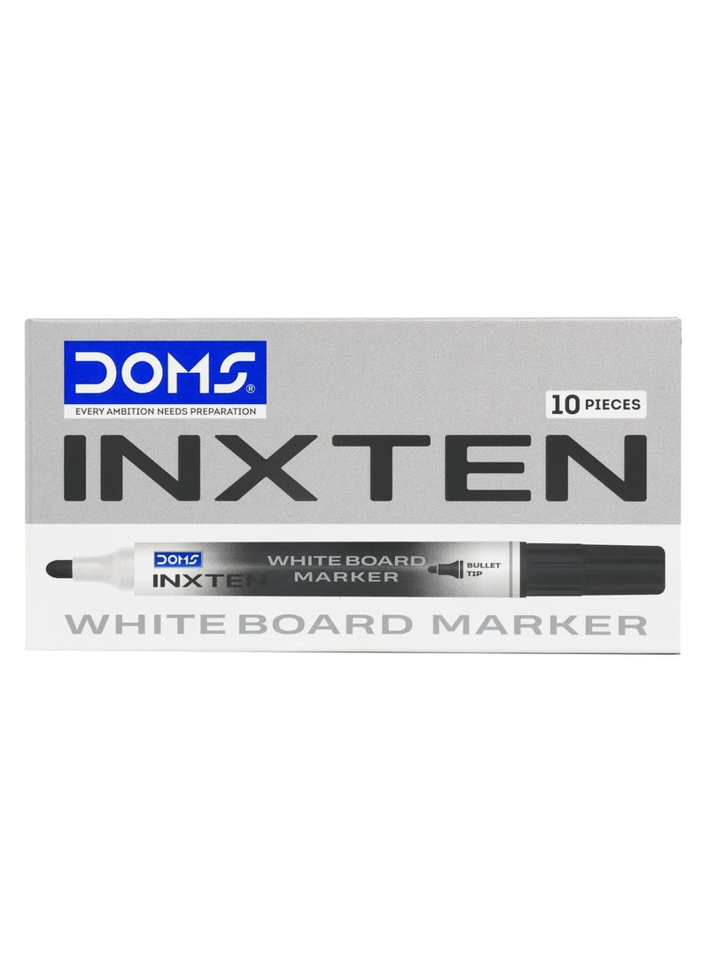 DOMS INXTEN Whiteboard Marker Black – Chisel Tip, Xylene Free, UV Resistant Ink | 10 Pieces Pack - Image 1