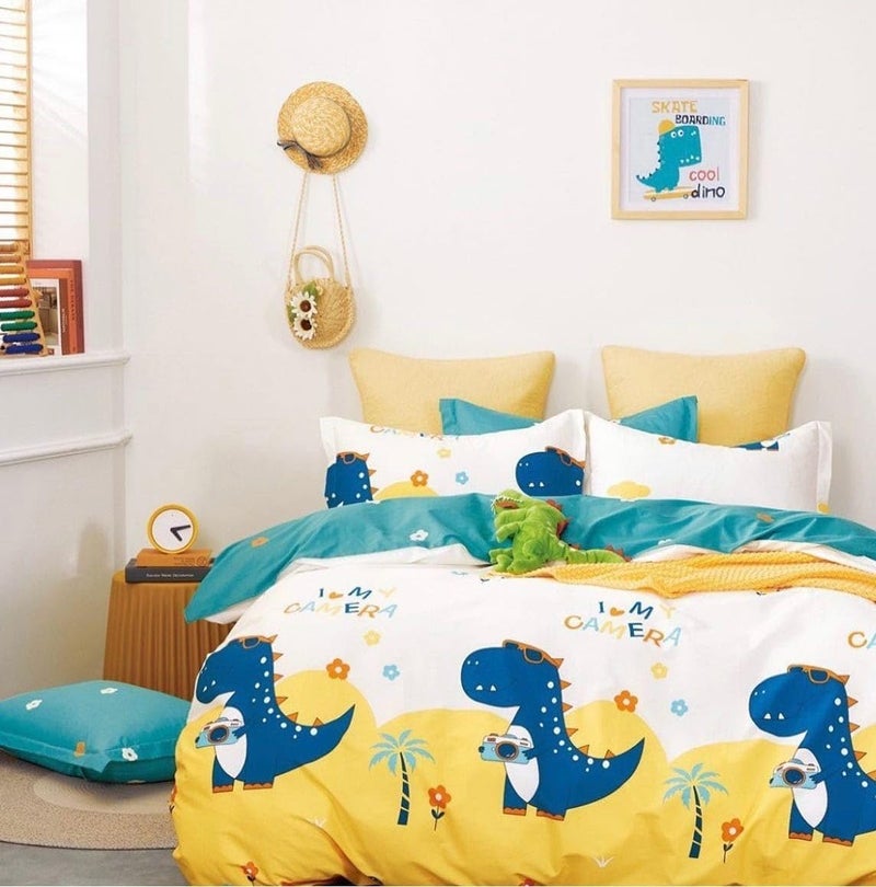 Gleeson 300 Tc Kids Elastic Fitted Bedsheet,Dinosaur Animals Printed Bedsheet,Bedsheets for Girls|Boys,King Size Bedsheet Cartoon,Bedsheets for Double Bed with 2 Pillow Covers (72 x 78 x 8 Inch) - Image 3