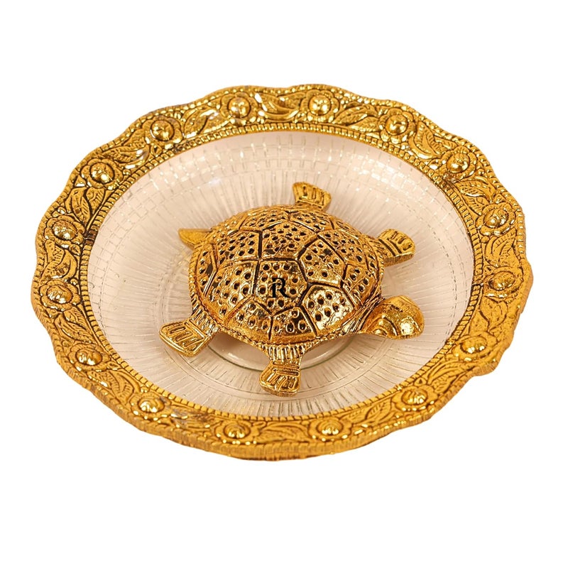 RUSTIC RELICS Metal Tortoise Vastu Feng Shui On Glass Plate Brass Metal Made Turtle Showpiece Figurine for Home Dcor for Good Luck Perfect for Gifting Purpose Office Room - Image 1