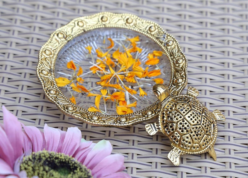 RUSTIC RELICS Metal Tortoise Vastu Feng Shui On Glass Plate Brass Metal Made Turtle Showpiece Figurine for Home Dcor for Good Luck Perfect for Gifting Purpose Office Room - Image 2
