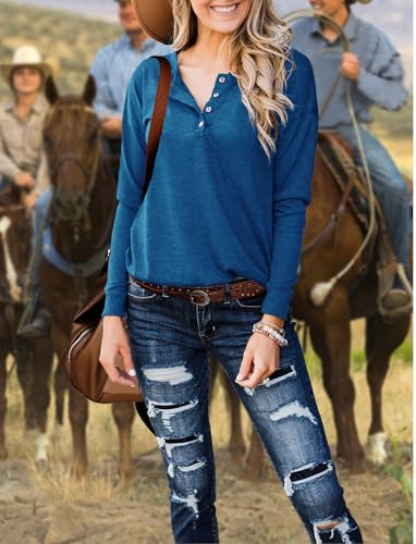 Topstype Womens Henley Tops Long Sleeve Shirts Casual Loose Fit Henley Neck Tunics - Image 3