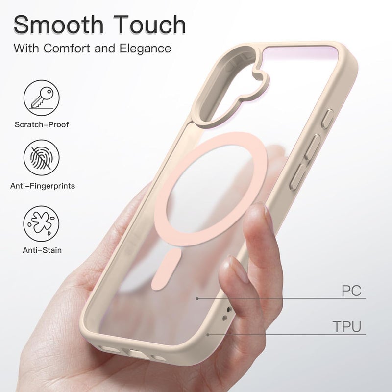 Elzzi Magnetic Guard Designed for iPhone 16 Plus Case Translucent Matte Hard PC + TPU Back Cover [Compatible with MagSafe] Anti-Scratch Shockproof Phone Case (6.7 Inch, Pink) - Image 3