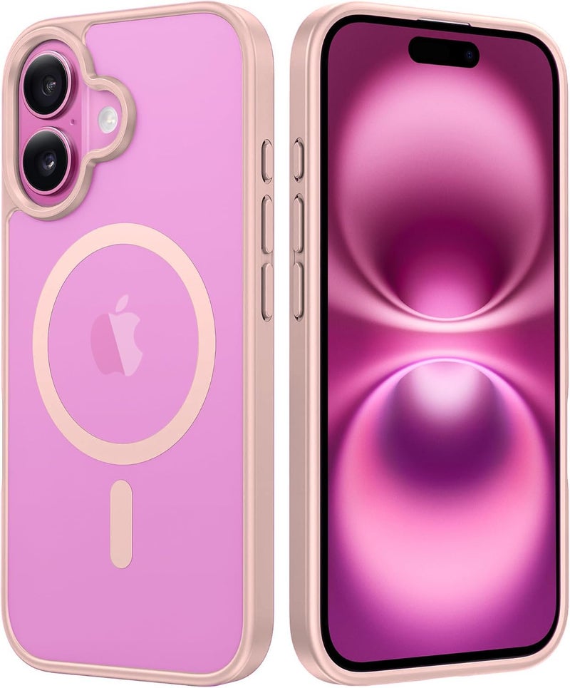 Elzzi Magnetic Guard Designed for iPhone 16 Plus Case Translucent Matte Hard PC + TPU Back Cover [Compatible with MagSafe] Anti-Scratch Shockproof Phone Case (6.7 Inch, Pink) - Image 1