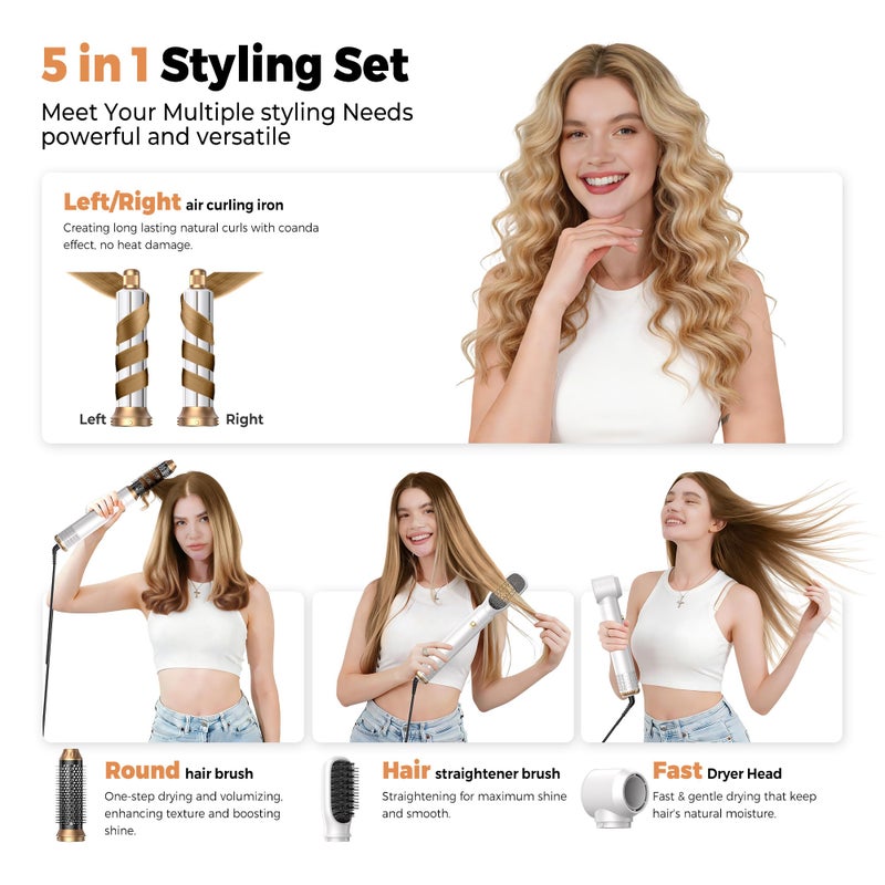 OKWRAP 5 in 1 Hair Dryer Brush Set,Professional Negative Ionic Hot Air Styler, Air Curling Wrap Styler,Detachable Blow Dryer Brush With Auto Wrap Curlers,Hair Styling Tools For Straight/Curl/Drying/Smoothing - Image 2