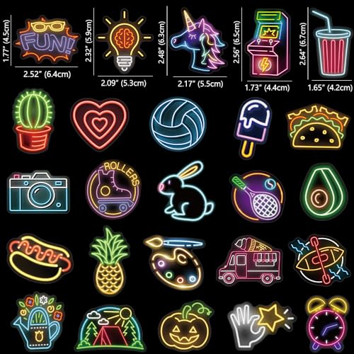 Jyu Daam 150 Pcs Cool Neon Sign Vinyl Stickers for Kids Teens Waterproof Water Bottle Stickers Pack for Laptop Phone Case Guitar Skateboard Helmet Bike Car Decals School Carnival Party Favors Supplies - Image 5