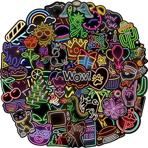 Jyu Daam 150 Pcs Cool Neon Sign Vinyl Stickers for Kids Teens Waterproof Water Bottle Stickers Pack for Laptop Phone Case Guitar Skateboard Helmet Bike Car Decals School Carnival Party Favors Supplies - Image 1