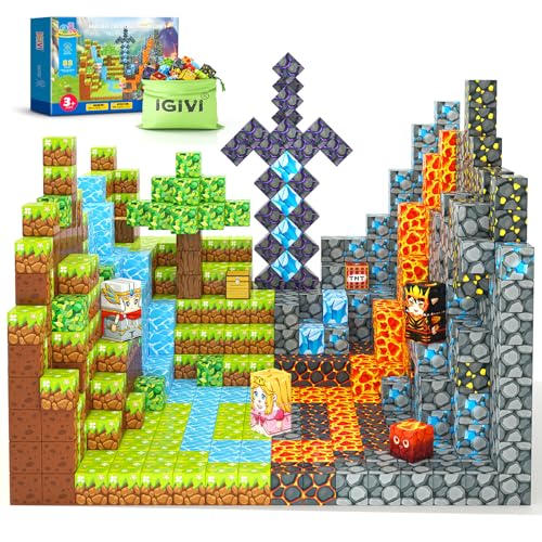 IGIVI Magnetic Blocks Build Mine Magnet World Lava Valley Set 1 Magnetic Cube Building Toys for Kids Ages 3 Montessori Sensory Toys for Toddlers Creative Game Themed Toy Gifts for Boys Girls - Image 1