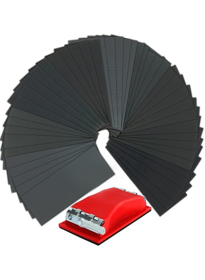 VERONES Sandpaper, 90 Pcs 400 to 3000 Grit Wet Dry Sandpaper with Red Handle Assortment 9x3.6 Inch for Automotive Sanding - Wood Furniture Finishing - Wood Turing Finishing and More - Image 1