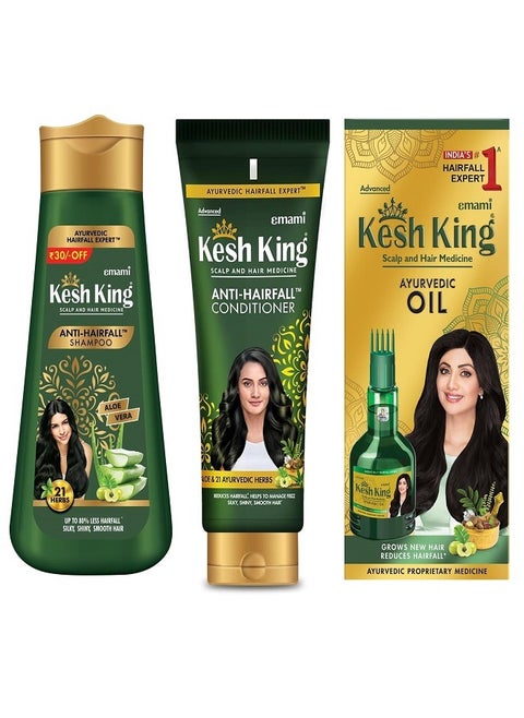 Kesh King Set Ayurvedic Anti Hairfall Shampoo  200ml+Conditioner 200ml+ Oil 100ml