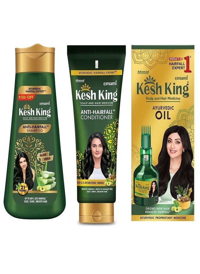 Kesh King Set Ayurvedic Anti Hairfall Shampoo  200ml+Conditioner 200ml+ Oil 100ml