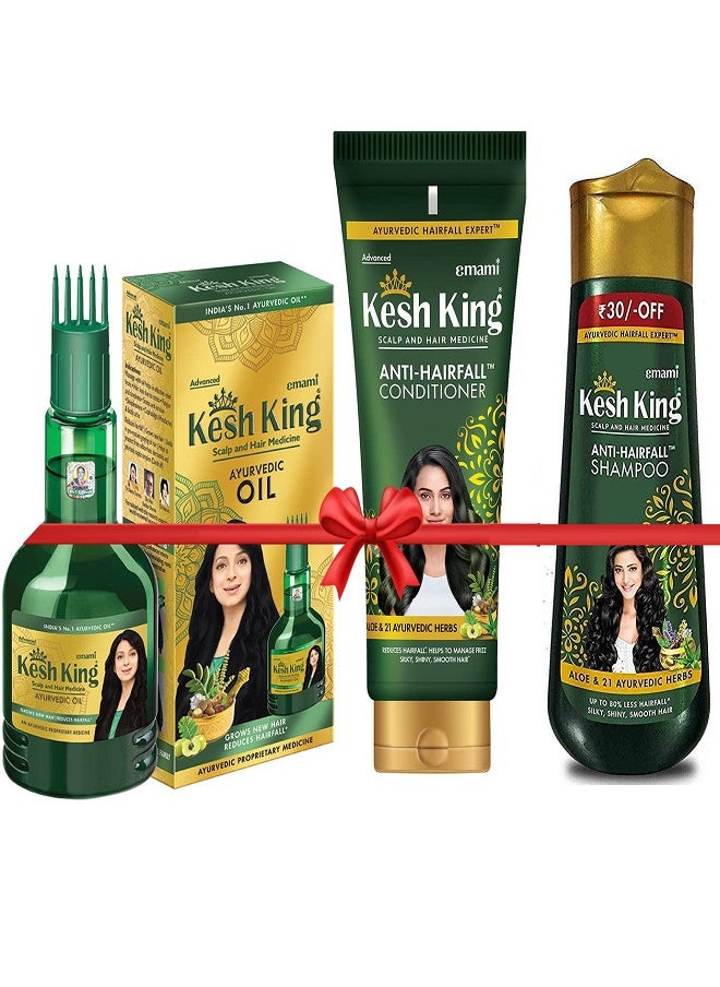 Kesh King Set Ayurvedic Anti Hairfall Shampoo  200ml+Conditioner 200ml+ Oil 100ml