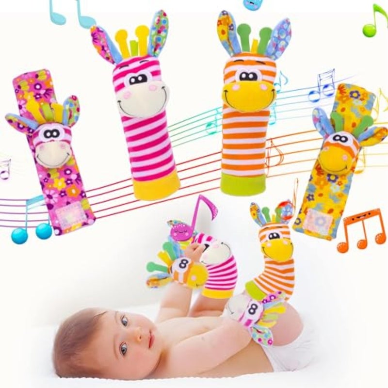 YLMKDE Wrist Rattles and Socks Set - Soft Sensory Toys for Babies, Cartoon Animal Early Development Toy - Shower Gift for Newborn Infant Boy Girl 0 to 3 Years Old - Image 1