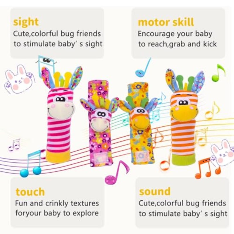 YLMKDE Wrist Rattles and Socks Set - Soft Sensory Toys for Babies, Cartoon Animal Early Development Toy - Shower Gift for Newborn Infant Boy Girl 0 to 3 Years Old - Image 3