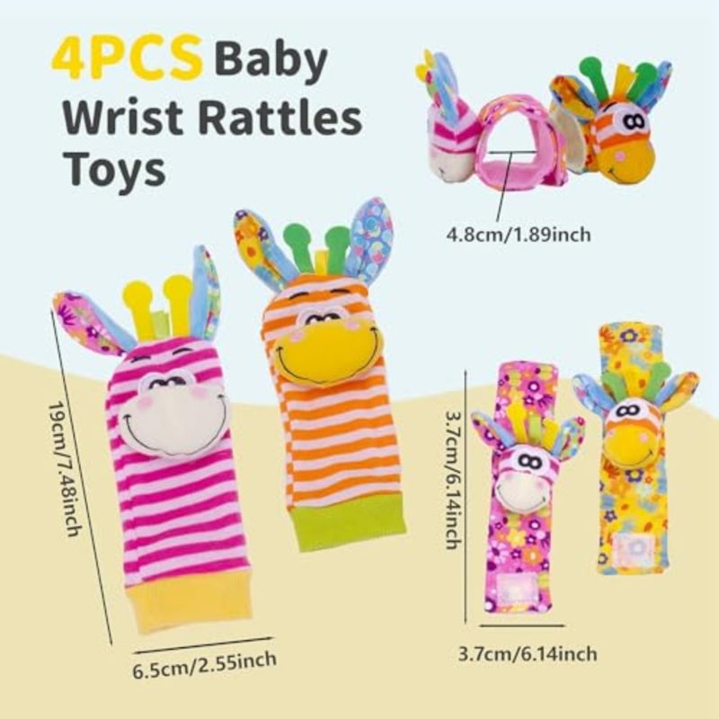 YLMKDE Wrist Rattles and Socks Set - Soft Sensory Toys for Babies, Cartoon Animal Early Development Toy - Shower Gift for Newborn Infant Boy Girl 0 to 3 Years Old - Image 2