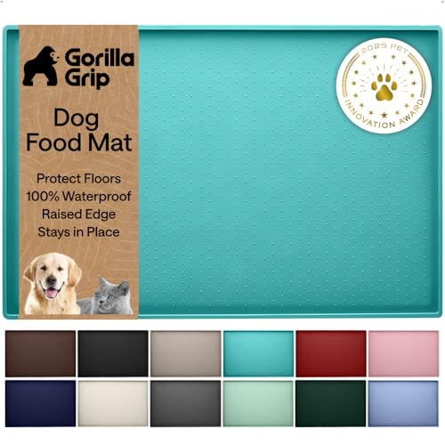 GORILLA GRIP 100 Waterproof Raised Edge BPA Free Silicone Pet Feeding Mat Dog Cat Food Mats Contain Spills Protects Floors Placemats for Cats and Dogs Water Bowl Pets Accessories 16x10 Turquoise - Image 1