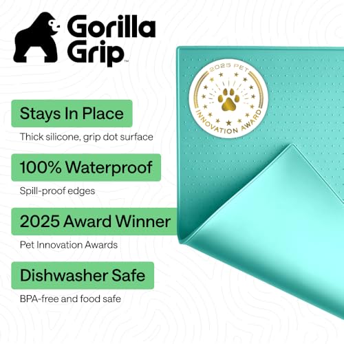 GORILLA GRIP 100 Waterproof Raised Edge BPA Free Silicone Pet Feeding Mat Dog Cat Food Mats Contain Spills Protects Floors Placemats for Cats and Dogs Water Bowl Pets Accessories 16x10 Turquoise - Image 3