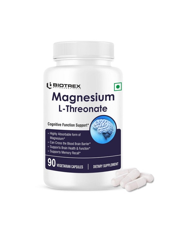 Biotrex Nutraceuticals Magnesium L Threonate - Highly Bioavailable Magnesium Threonate for Brain Health & Cognitive Function Support - 90 Vegetarian Capsules - Image 1