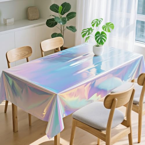 Childom 3 Pack Iridescent Tablecloth,54" x 108" Birthday Party Tablecloths Iridescence Plastic Disposable Table Covers Iridescent Party Decorations,Plastic Tablecloth for Buffet Table,Birthday Decors - Image 4
