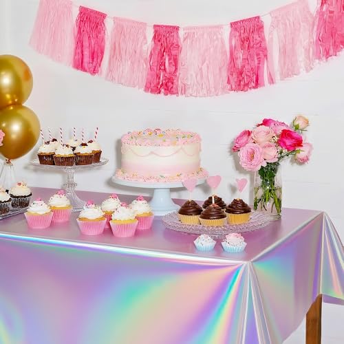 Childom 3 Pack Iridescent Tablecloth,54" x 108" Birthday Party Tablecloths Iridescence Plastic Disposable Table Covers Iridescent Party Decorations,Plastic Tablecloth for Buffet Table,Birthday Decors - Image 2