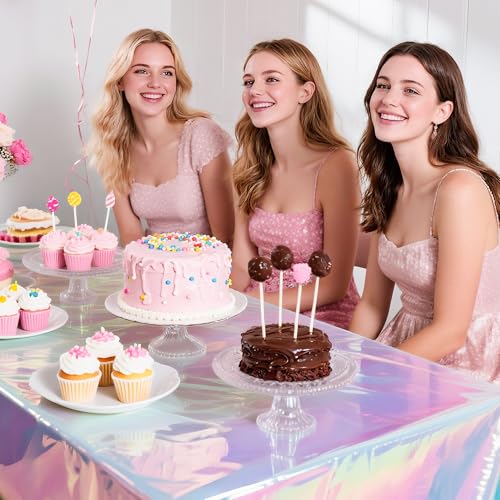 Childom 3 Pack Iridescent Tablecloth,54" x 108" Birthday Party Tablecloths Iridescence Plastic Disposable Table Covers Iridescent Party Decorations,Plastic Tablecloth for Buffet Table,Birthday Decors - Image 3