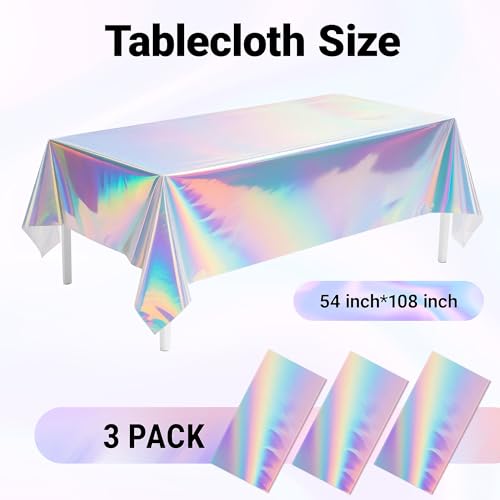 Childom 3 Pack Iridescent Tablecloth,54" x 108" Birthday Party Tablecloths Iridescence Plastic Disposable Table Covers Iridescent Party Decorations,Plastic Tablecloth for Buffet Table,Birthday Decors - Image 5