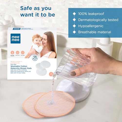 Mee Mee Reusable Cotton Maternity Breast Pads for Feeding Mothers 6 PCS | Washable Absorbing Nursing Pads, Leak Proof | Anti-Bacterial Dermatologically Tested, Bamboo Rayon Pads (100 Washes, Cream) - Image 4