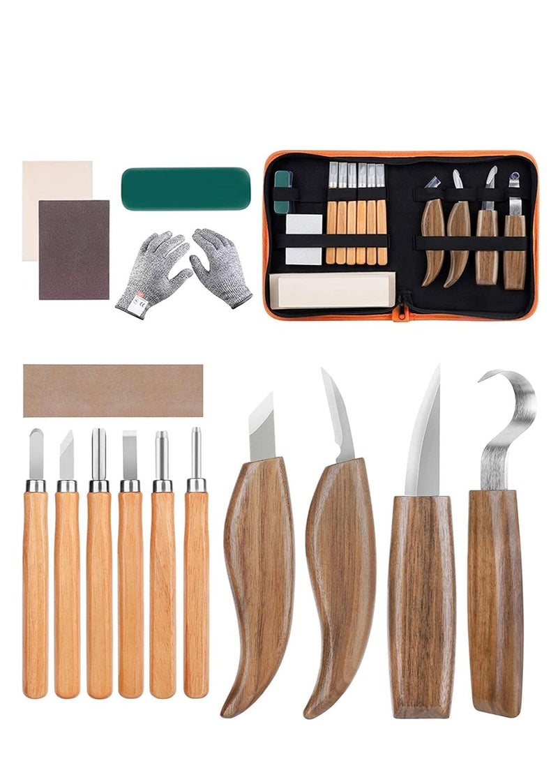 26-in-1 Wood Carving Kit with Detail Knife, Whittling Chisel Gloves, Knife Sharpener for Spoon, Bowl, Kuksa Cup (Carving Kits)  - Image 1