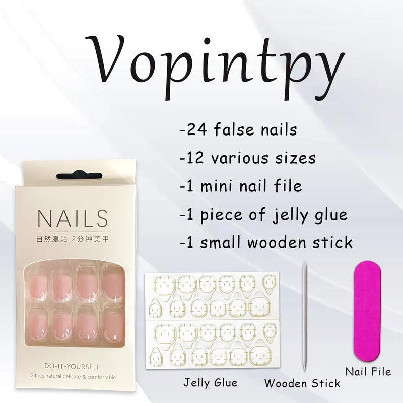 Vopintpy White French Tip Press on Nails Short Square Fake Nails Glossy Pink False Nails with Glue on Nails Reusable Full Cover Stick on Nails Acrylic Artificial Nails for Women DIY Nails Art Decoration - Image 5