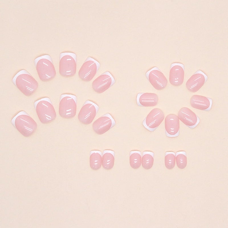 Vopintpy White French Tip Press on Nails Short Square Fake Nails Glossy Pink False Nails with Glue on Nails Reusable Full Cover Stick on Nails Acrylic Artificial Nails for Women DIY Nails Art Decoration - Image 3