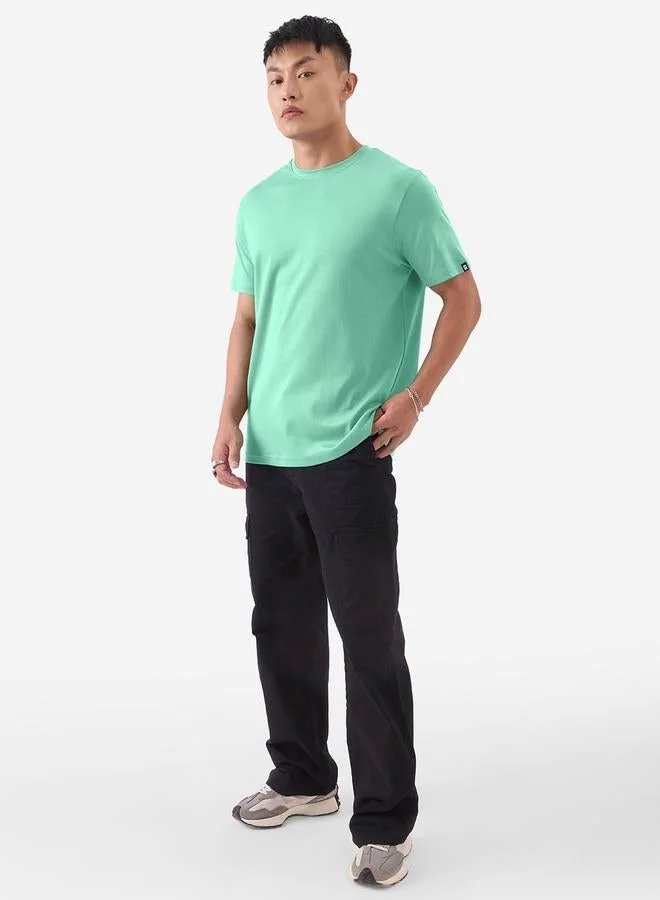 The Souled Store Men Green Plain Interlock Cotton T-Shirt