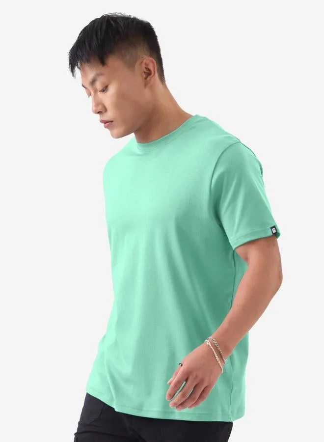 The Souled Store Men Green Plain Interlock Cotton T-Shirt