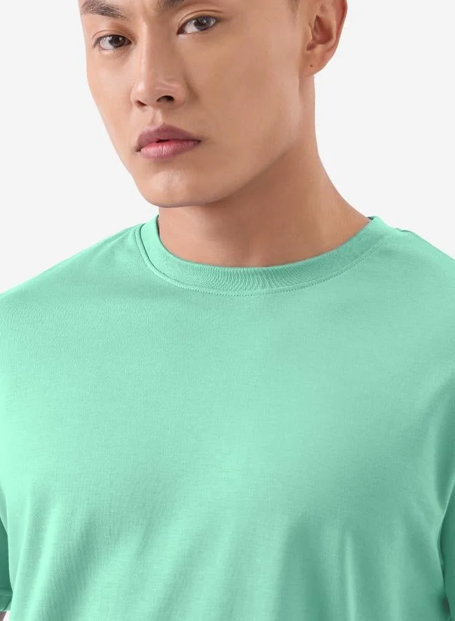 The Souled Store Men Green Plain Interlock Cotton T-Shirt