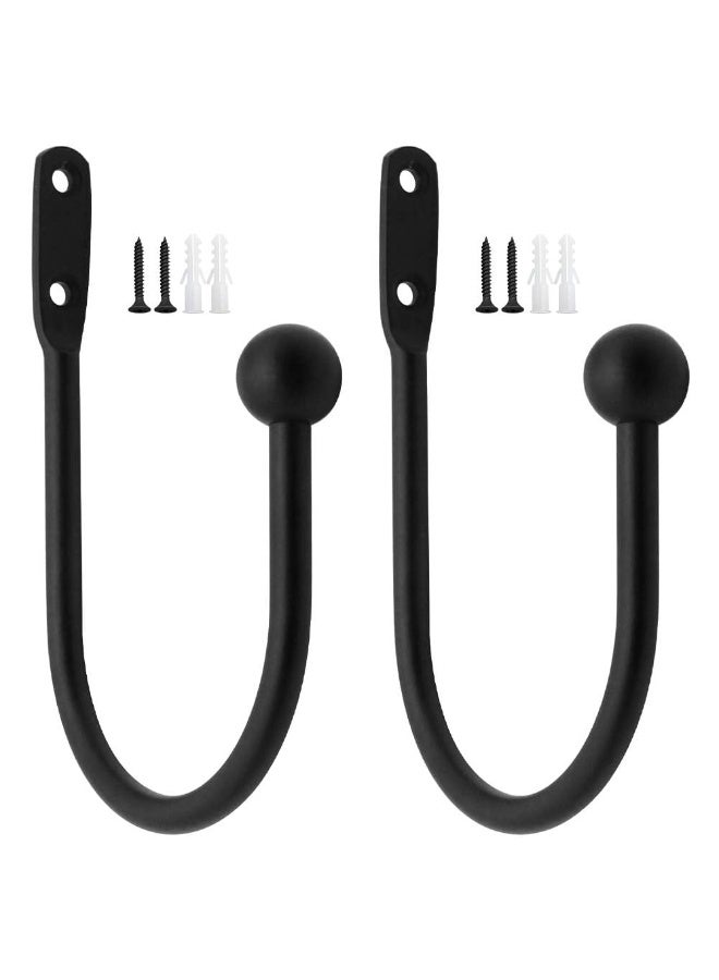 Metal U-Shape Curtain Tiebacks, Wall Mount Holdbacks, Black - Pack of 2 - Image 1