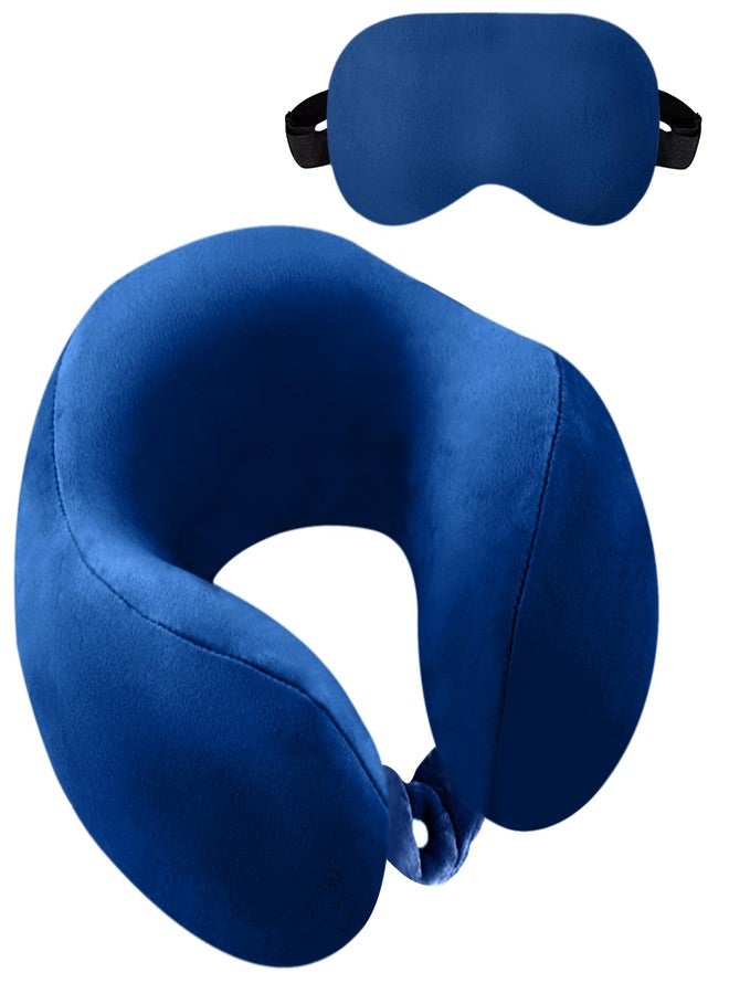 Billebon Extra Soft Memory Foam Luxury Travel Neck Support Rest Pillow with Soft Washable & Removable Cover, Multipurpose Comfortable Travel Pillow for Airplane (Navy Blue with Eye MASK) - Image 1