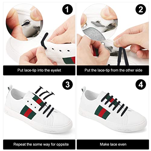 GUSTAVE® No Tie Laces for Adults, Silicone Flat Shoe Laces for Trainer, Elastic Waterproof Tieless Running Shoe Laces Black (Only Laces) - Image 3