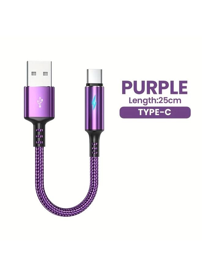Purple USB A To Type C Fast Charging Cable 3A with Indicator Light for Xiaomi Huawei - Image 1