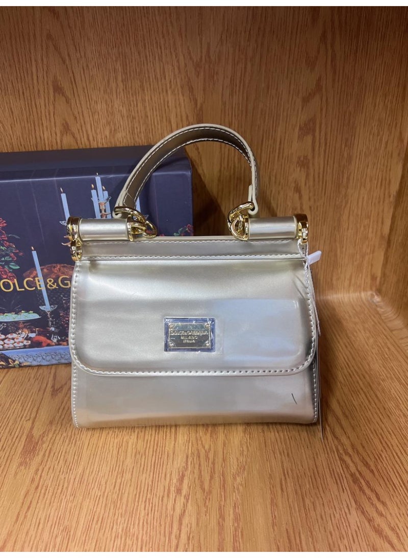 D&G Small Sicily handbag in metallic gold leather