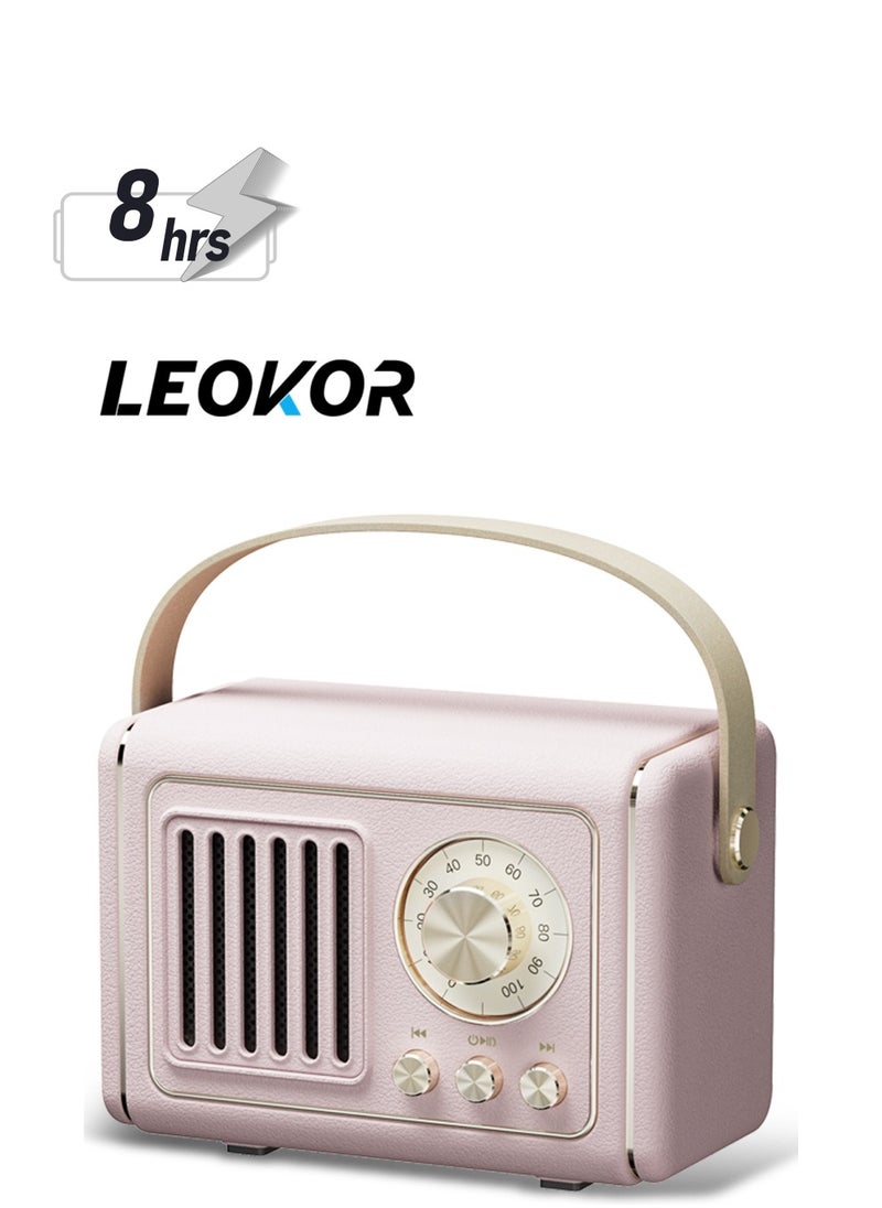 LEOKOR Retro Bluetooth Speaker,Cute Mini Speaker with FM Radio,Portable Wireless Speaker with TWS for Home Outdoor Travel,Bookshelf Speaker,Vintage Decor,Gifts for Girls,Teens,Women（Pink）  - Image 1
