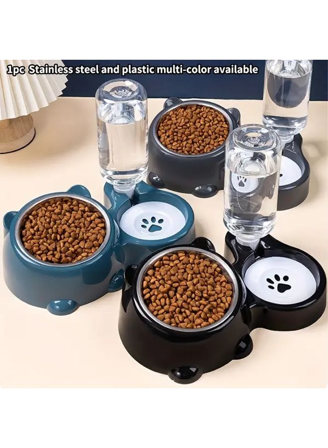 Automatic Pet Bowl 2 In 1 Stainless Steel Blue Cat And Dog Bowl Automatic Refill Ergonomic Raised Feeding Watering Durable Plastic One Touch Operation Easy Cleaning Dual Use Food Water Dispenser Modern Pet Accessory Easyclean Material - Image 1