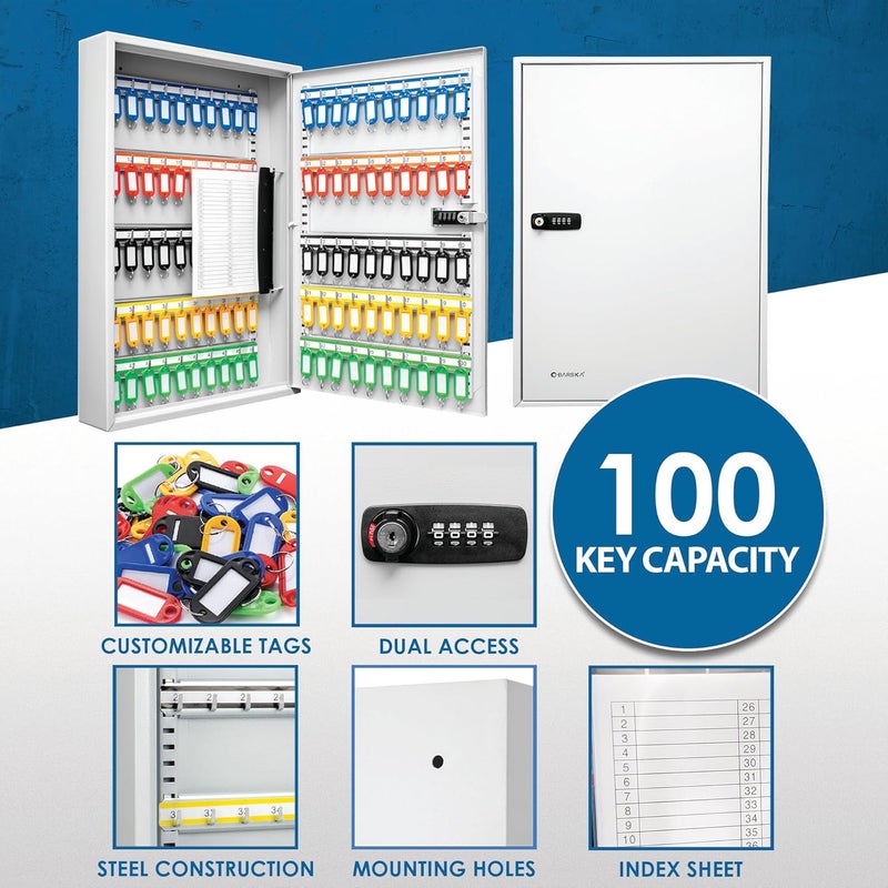 BARSKA Barska Adjustable Key Cabinet Lock Box with Colorful Key Tag Labels  100 POSITION  COMBINATION LOCK  GRAY - Image 4