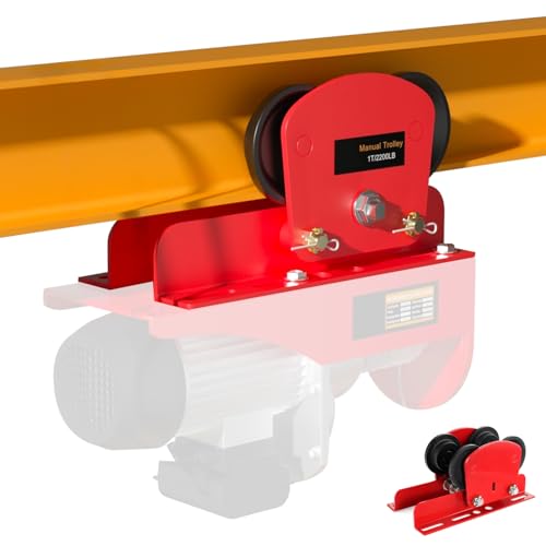POWLAB I Beam Trolley 1 Ton/2205 LBS Electric Hoist Manual Trolley, Adjustable 2.68"-4.33" Beam Trolley for PA600-PA1000 Hoist, Push Overhead Dual Wheel I-Beam Trolley for Straight & Curved Lifting - Image 1