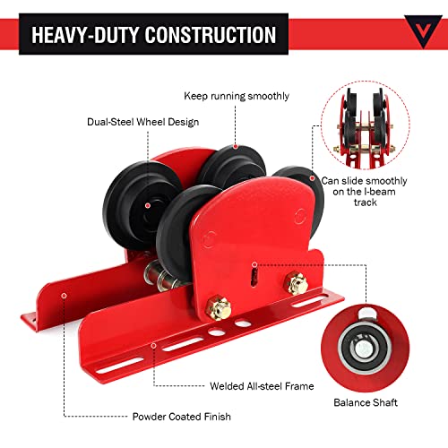 POWLAB I Beam Trolley 1 Ton/2205 LBS Electric Hoist Manual Trolley, Adjustable 2.68"-4.33" Beam Trolley for PA600-PA1000 Hoist, Push Overhead Dual Wheel I-Beam Trolley for Straight & Curved Lifting - Image 4