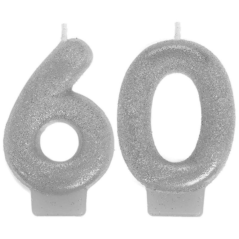 Amscan Sparkling Celebration 60th Silver Numeral Candles 3 Pack of 2 Vibrant EyeCatching Design Ideal Party Accessory