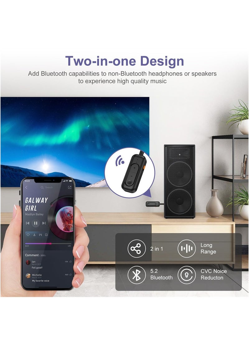Excefore Bluetooth 5.2 Transmitter Receiver Receiver 2 in1 Wireless 3.5mm Bluetooth Adapter Dual Connect Noise Cancelling Aux Bluetooth Adapter for PC TV Car Sound System - Image 2