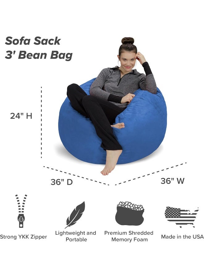 Sofa Sack صوفا ساك - كرسي bean bag فائق النعومة - كرسي bean bag من رغوة الذاكرة مع غلاف ميكروسويد - أثاث وإكسسوارات محشوة بالرغوة لغرفة النوم - أزرق ملكي 3'  - Image 3