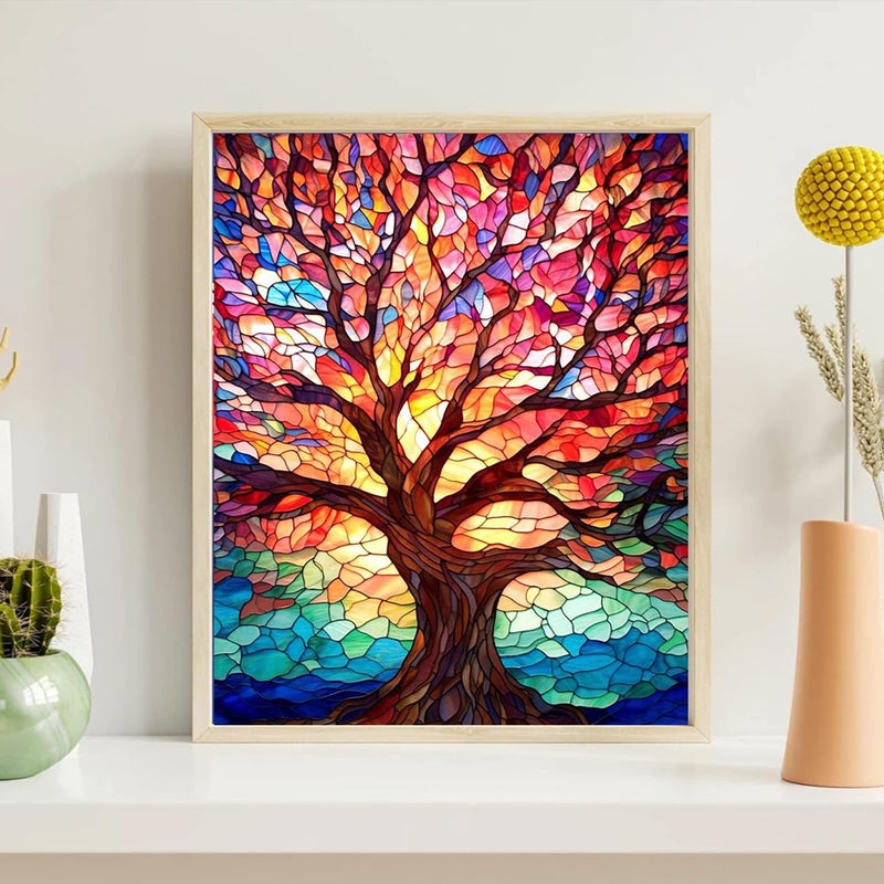 Xackcme Tree Paint By Numbers For Adults - Stained Glass Paint By Number On Canvas Without Frame  Diy Trees Oil Painting For Gift Home Wall Decor (16X20 Inch) - Image 5