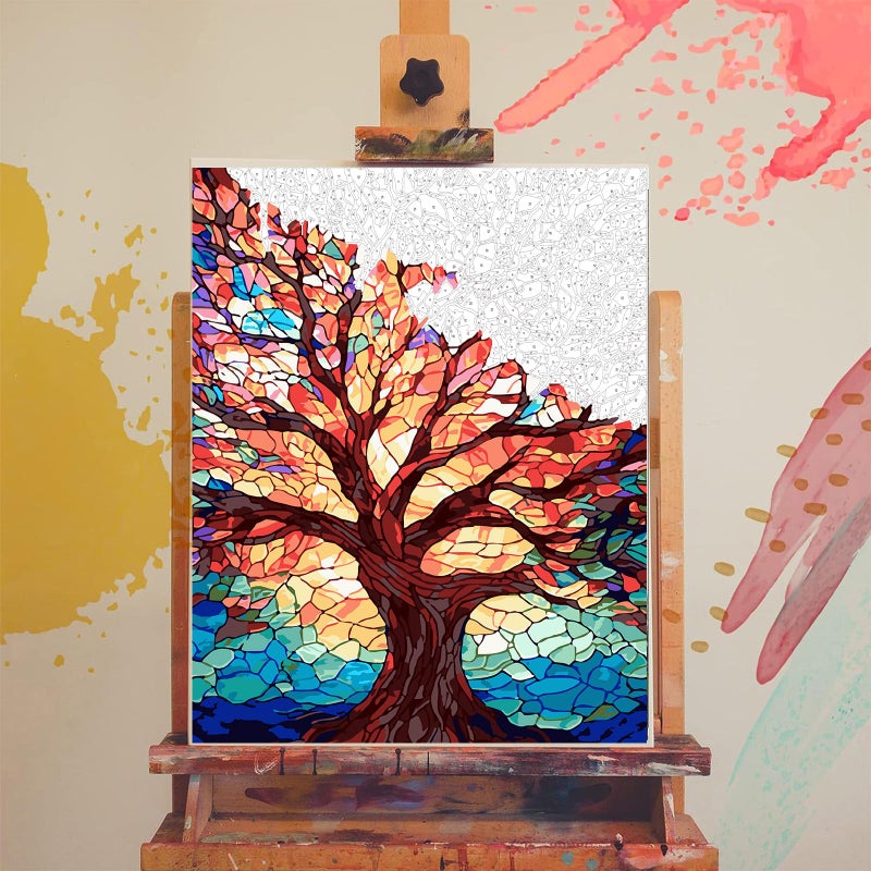 Xackcme Tree Paint By Numbers For Adults - Stained Glass Paint By Number On Canvas Without Frame  Diy Trees Oil Painting For Gift Home Wall Decor (16X20 Inch) - Image 3