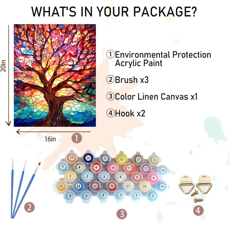 Xackcme Tree Paint By Numbers For Adults - Stained Glass Paint By Number On Canvas Without Frame  Diy Trees Oil Painting For Gift Home Wall Decor (16X20 Inch) - Image 2