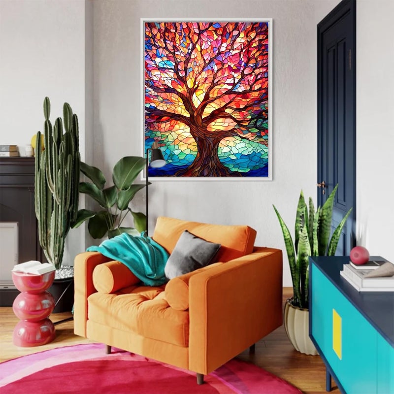 Xackcme Tree Paint By Numbers For Adults - Stained Glass Paint By Number On Canvas Without Frame  Diy Trees Oil Painting For Gift Home Wall Decor (16X20 Inch) - Image 4